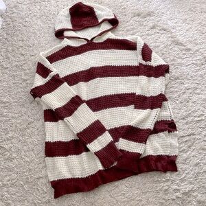 Rue 21 Burgundy and White Striped Hooded Sweater Tunic, size M